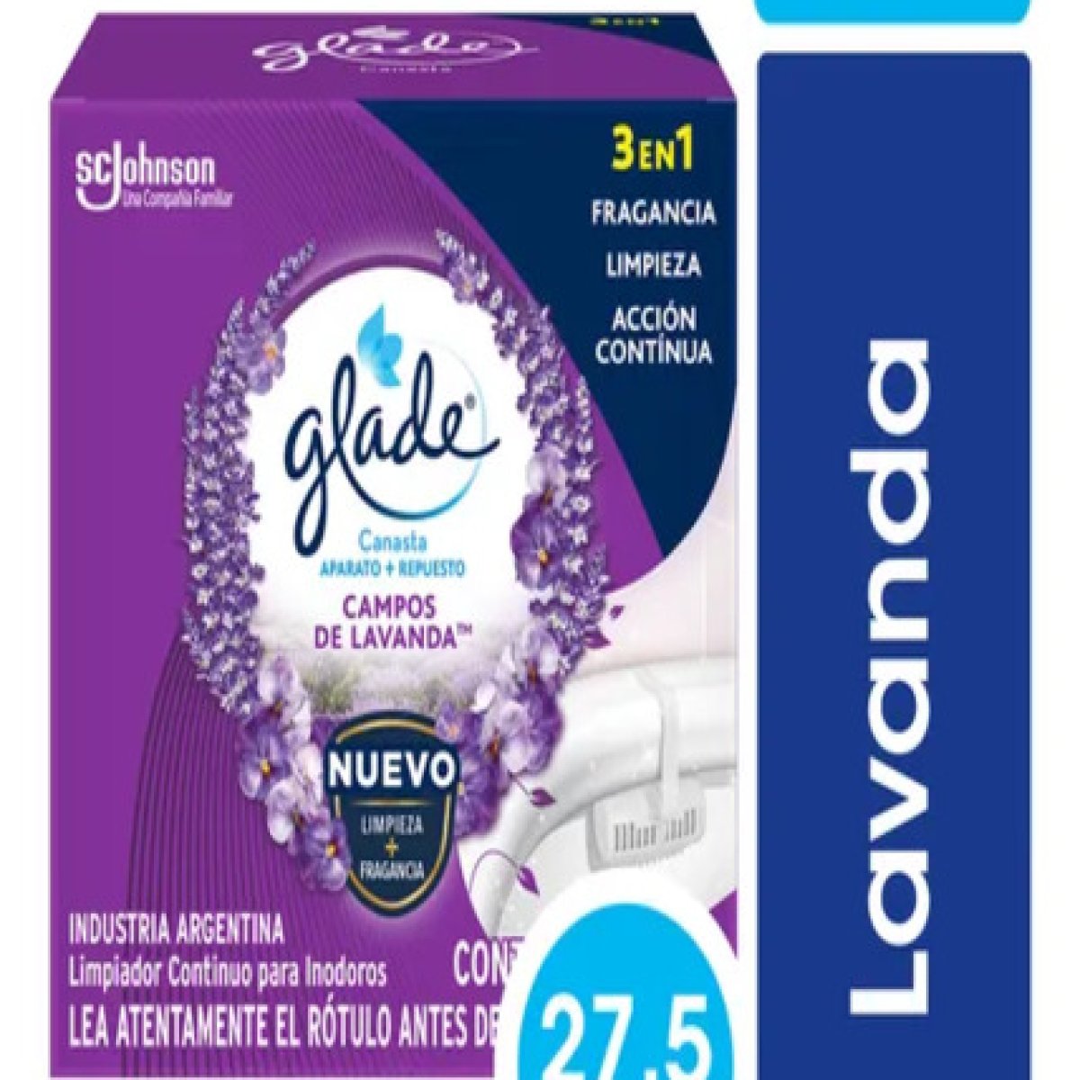 Aromatizante Glade Canasta Solida Lavanda 3 en 1 (Aparato grande)