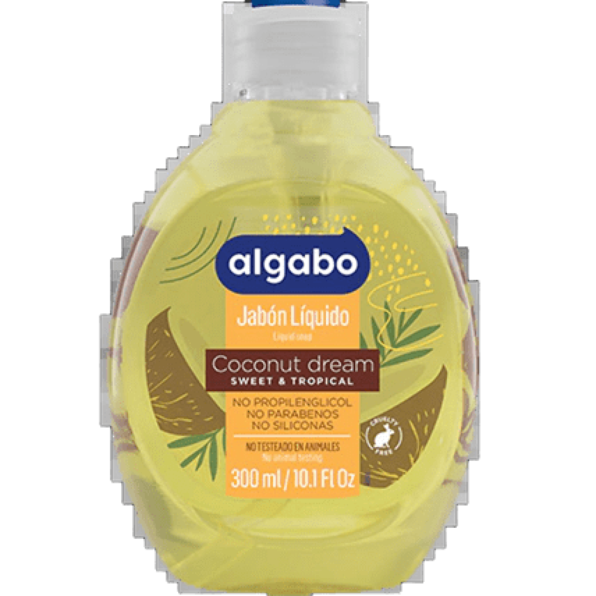 Jabon Liquido Algabo x300 ml. Coco y Vainilla (amarillo)