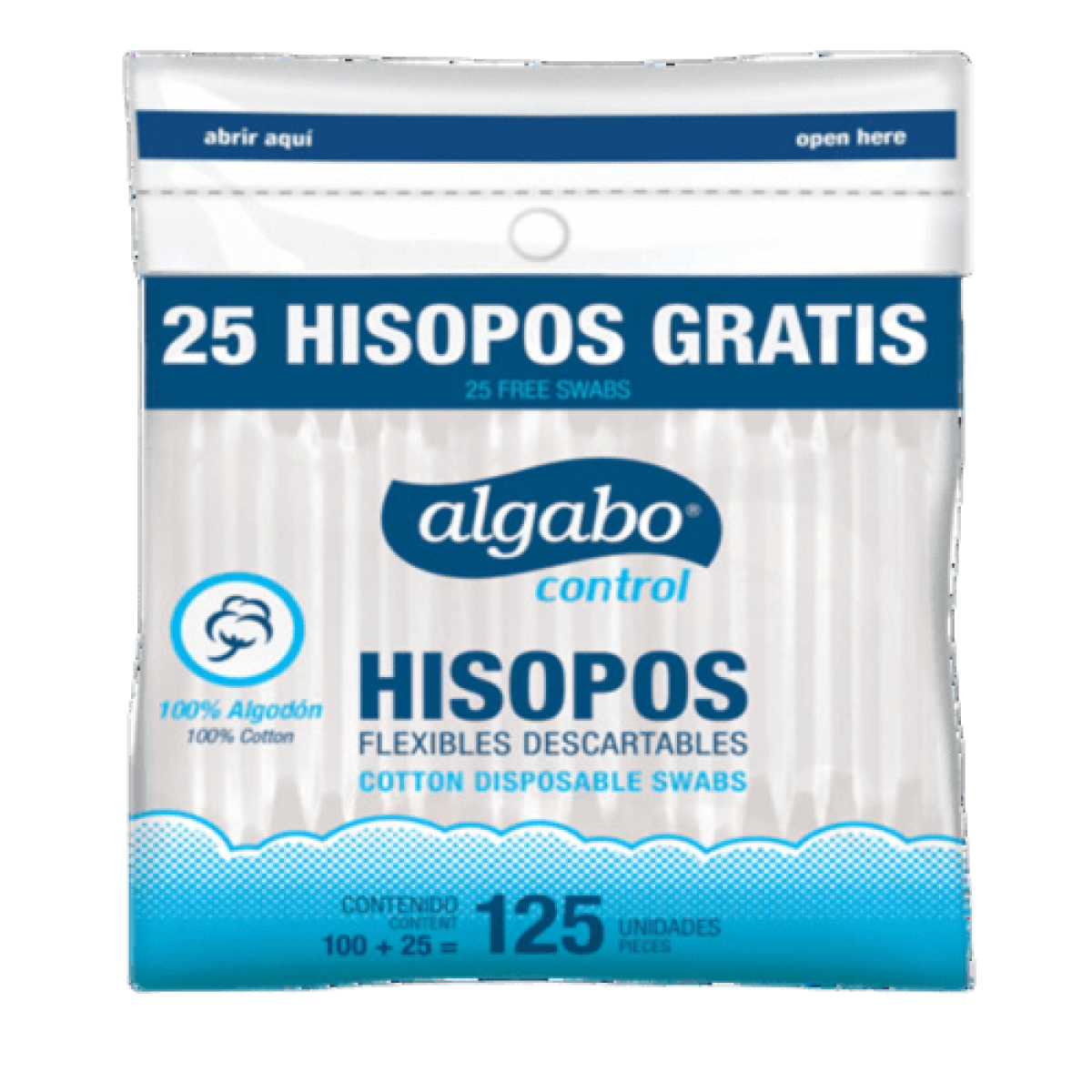 Hisopos Algabo x125 Unid. Bolsa con Zipper