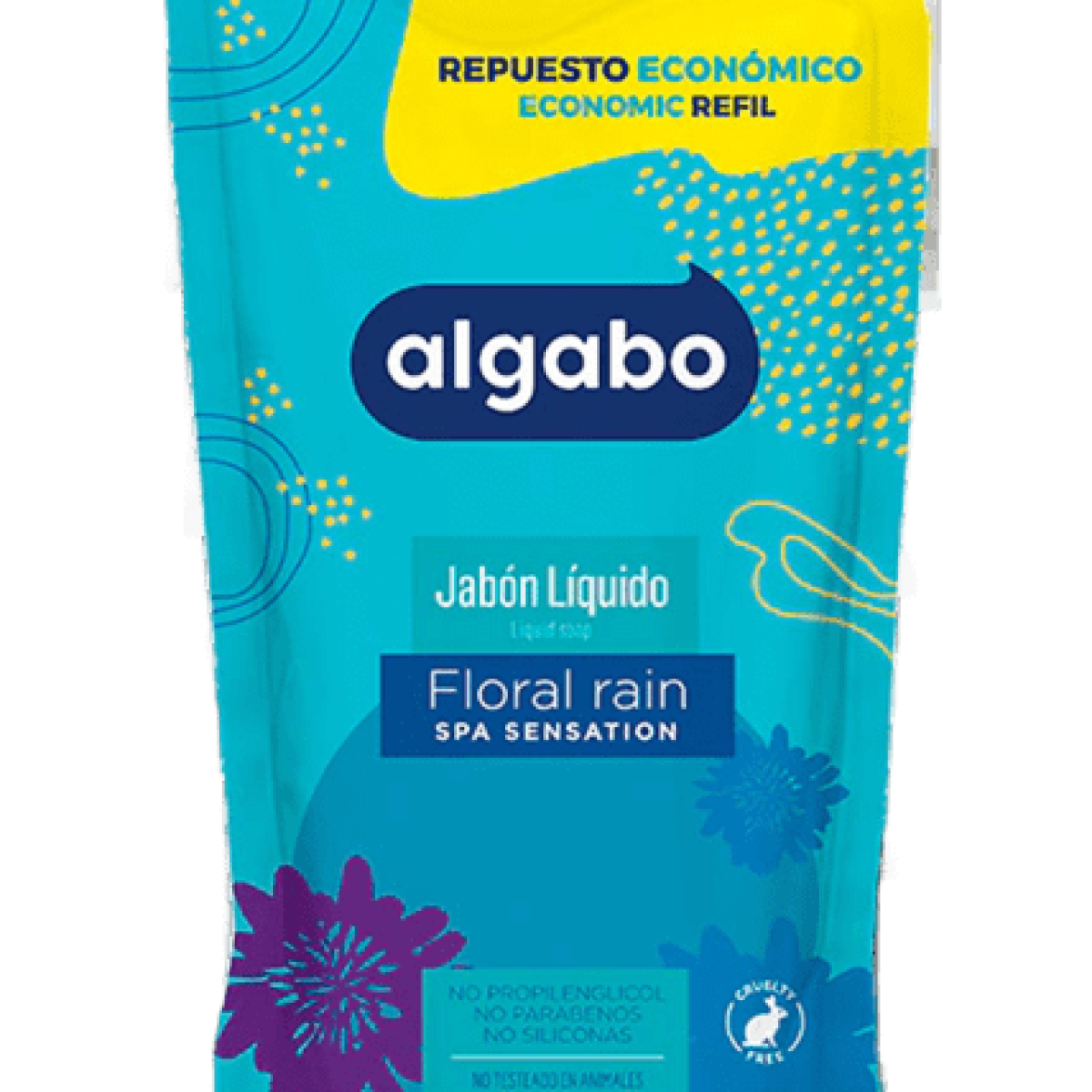 Repuesto Economico Jabon Liquido Algabo x300 ml. Floral Rain (azul)