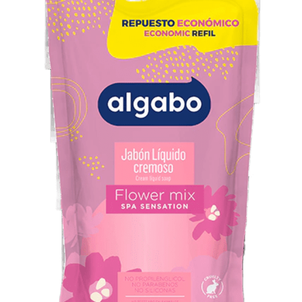 Repuesto Economico Jabon Liquido Algabo x300 ml. Flower mix (rosa)