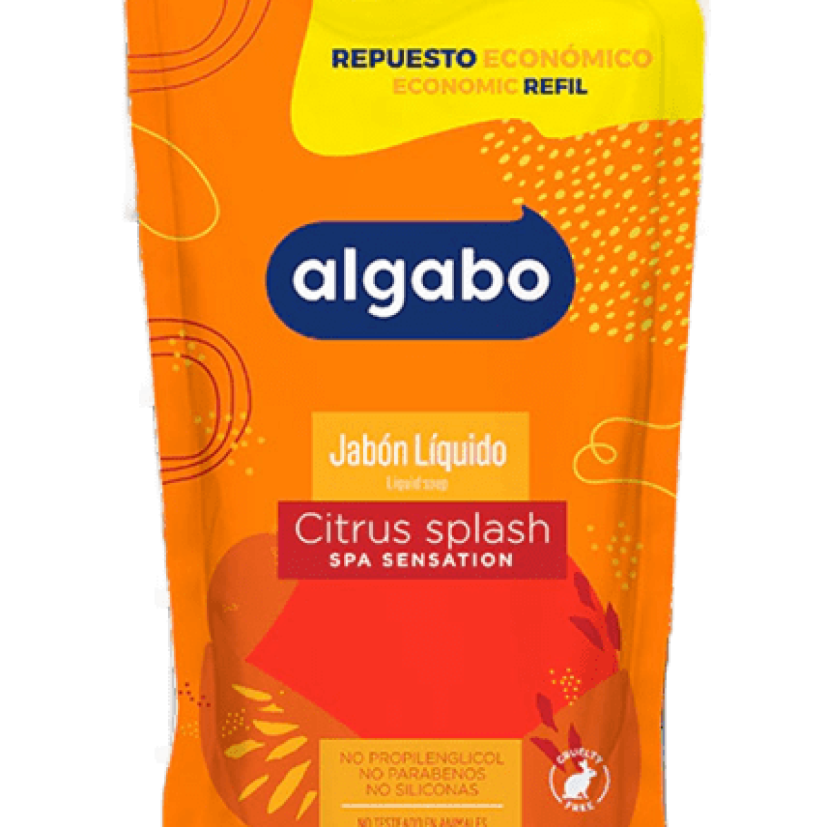 Repuesto Economico Jabon Liquido Algabo x300 ml. Citrus Splash (naranja)
