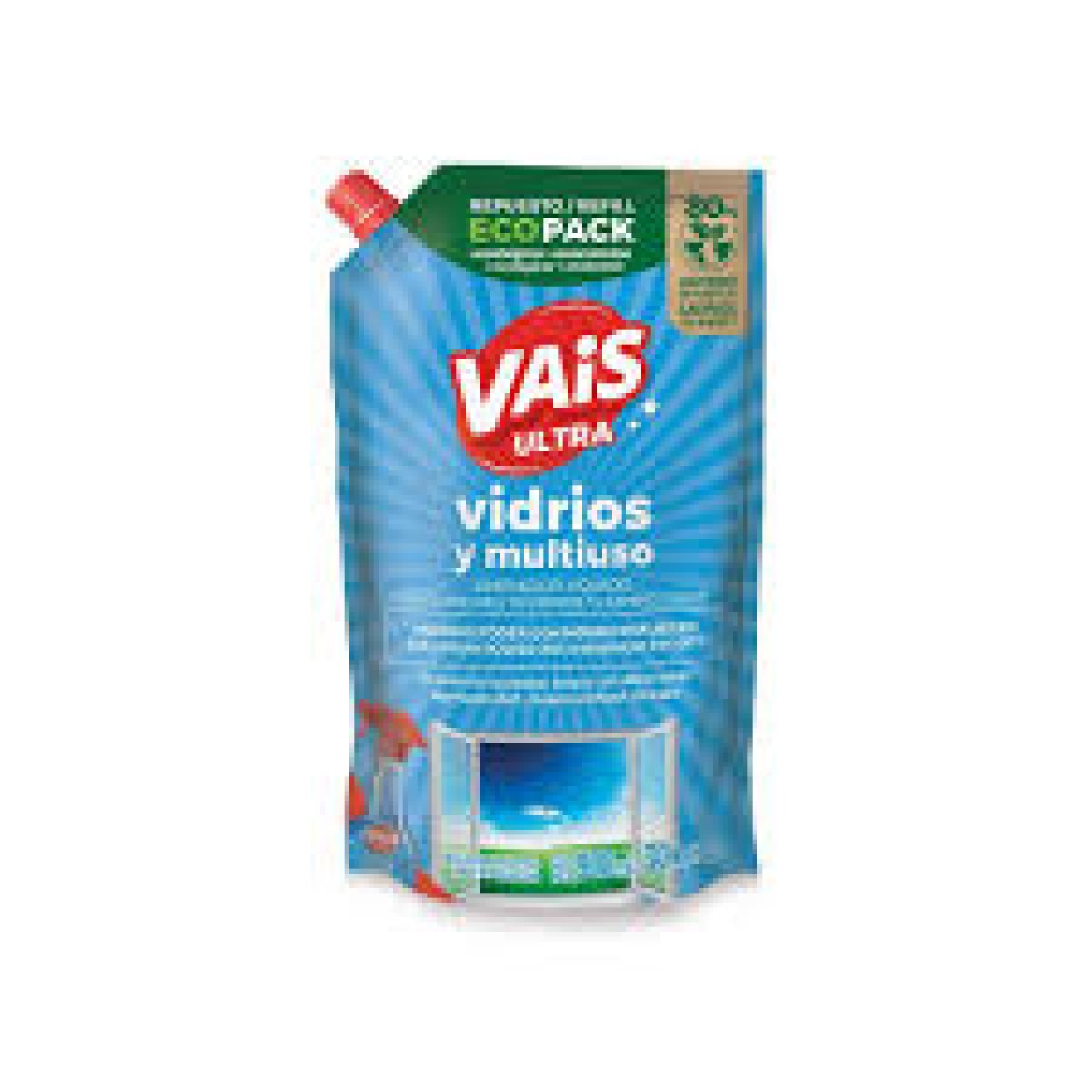Limpiador Liquido Vais Ultra x900 ml. REPUESTO Vidrio y Multiuso 